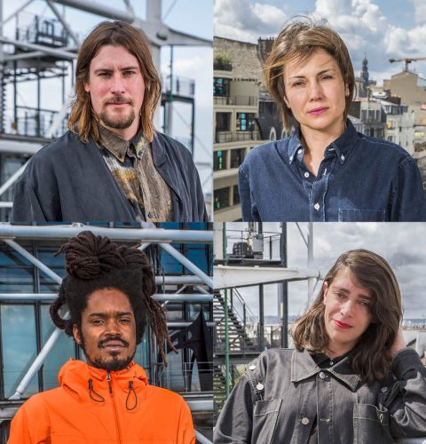 Les quatre artistes nommés au Prix Marcel Duchamp 2021, 21ème édition (de gauche à droite et de haut en bas) Julian CHARRIÈRE, Isabelle CORNARO, Julien CREUZET, Lili REYNAUD DEWAR. Crédit Photo Jean-Michel Sicot