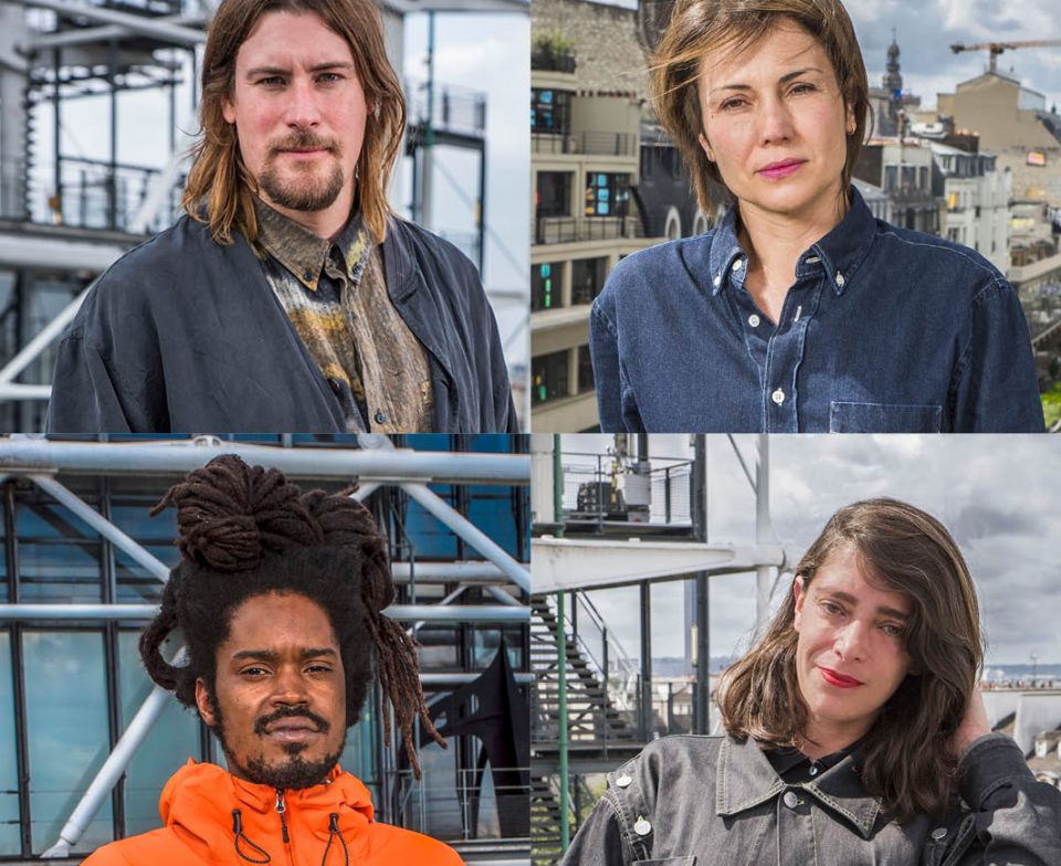 Les quatre artistes nommés au Prix Marcel Duchamp 2021, 21ème édition (de gauche à droite et de haut en bas) Julian CHARRIÈRE, Isabelle CORNARO, Julien CREUZET, Lili REYNAUD DEWAR. Crédit Photo Jean-Michel Sicot