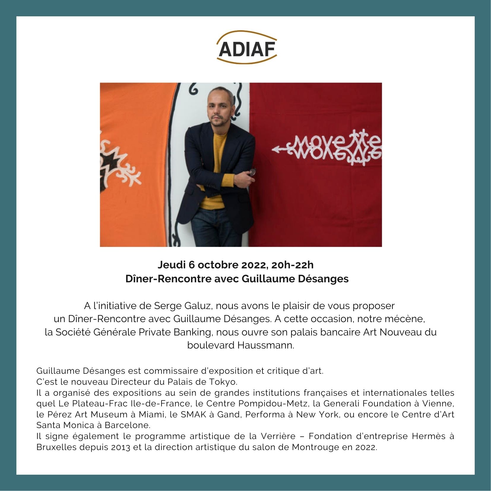 DînerRencontre avec Guillaume Désanges ADIAF